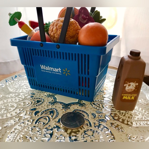 WALMART Mini Shopping Basket Hand Cart & Pretend Play Food American Doll Size - Picture 14 of 15